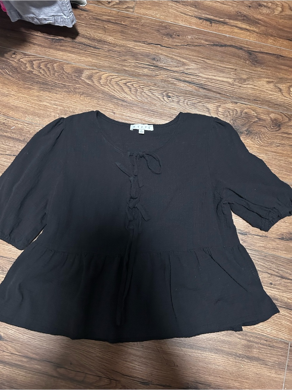 HYFVE Black Tie-Front Peplum Blouse